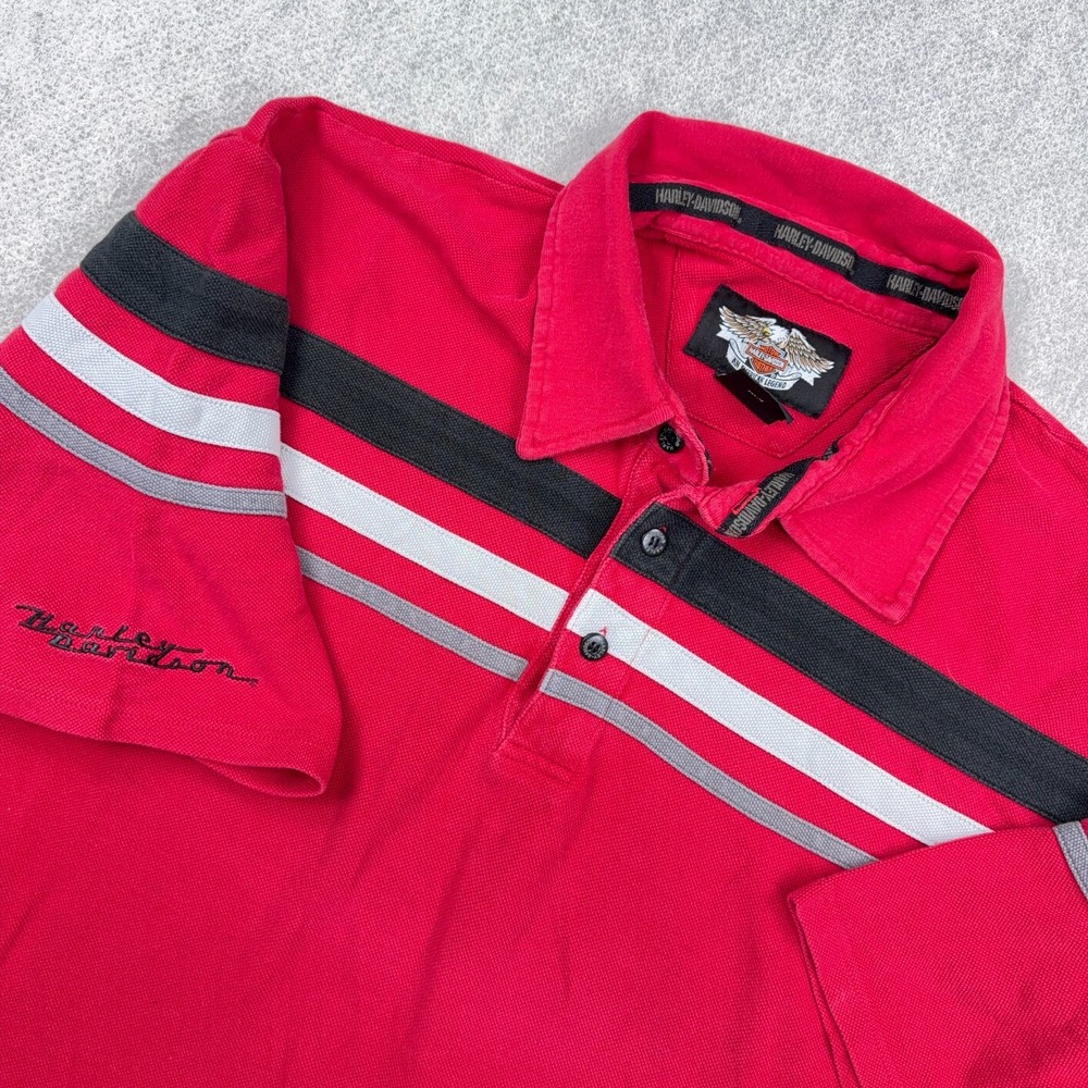 Vintage Harley Davidson Polo Shirt Men XXL 2XL Red Striped Rugby Y2K Biker